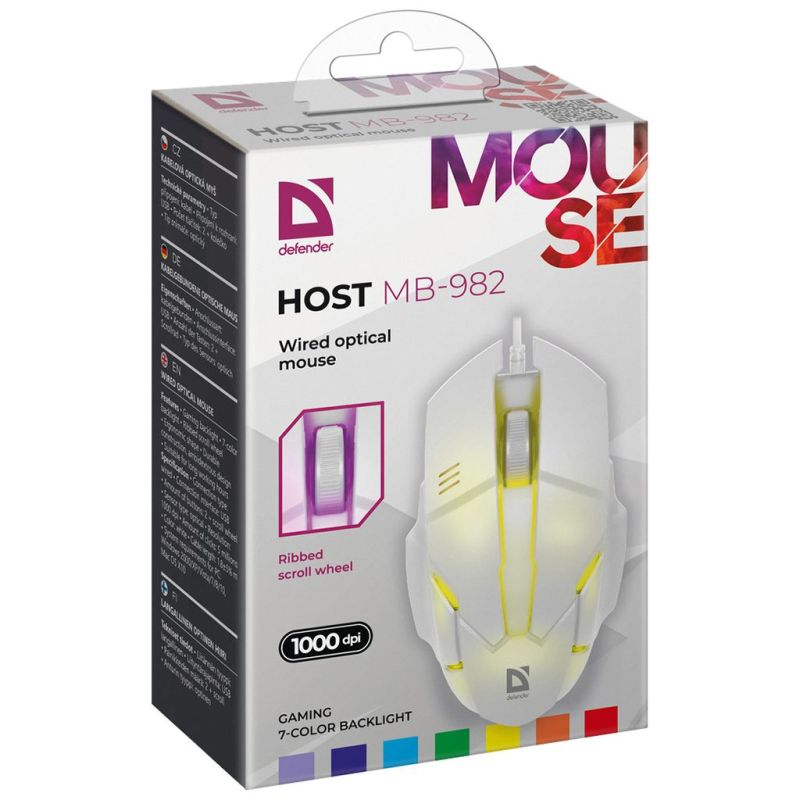 Мишка Defender Host MB-982, 3 кн.,1000 dpi, 7 кольорів, біла (52983)