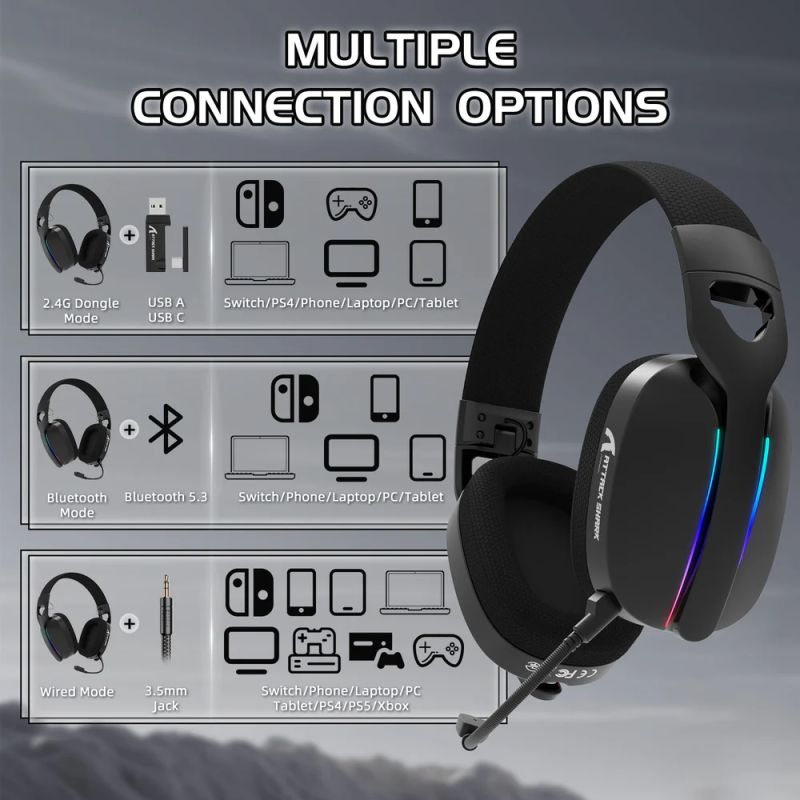 Ігрова гарнітура Attack Shark L90 Wireless,2.4GHz/Bluetooth/3.5mm PS4/PS5/Switch/Xbox/Mac/PC Black (L90B_AS)