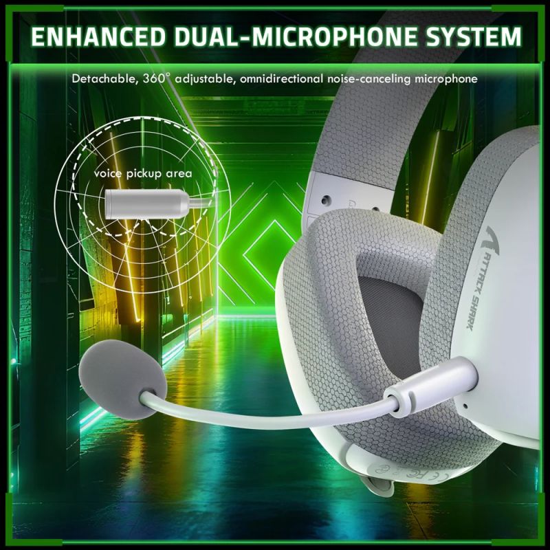 Ігрова гарнітура Attack Shark L80PRO Wireless, 2.4GHz/Bluetooth/3.5mm White (L80PROW_AS)