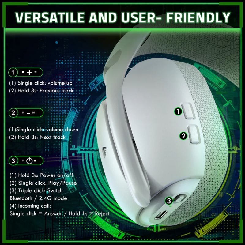 Ігрова гарнітура Attack Shark L80PRO Wireless, 2.4GHz/Bluetooth/3.5mm White (L80PROW_AS)