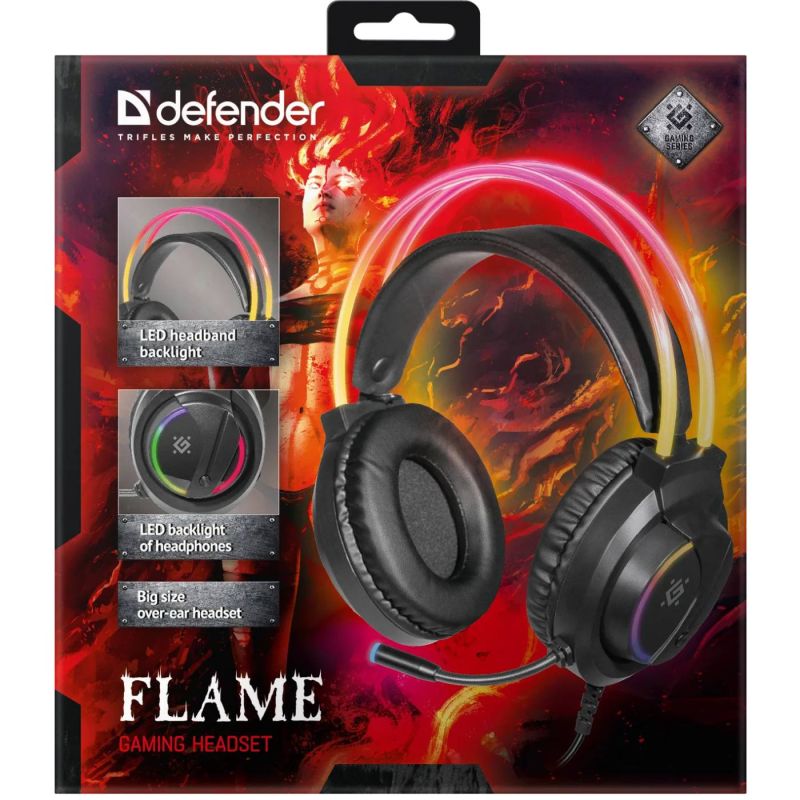 Ігрова гарнітура Defender Flame RGB, кабель 2 м, чорна (64555)