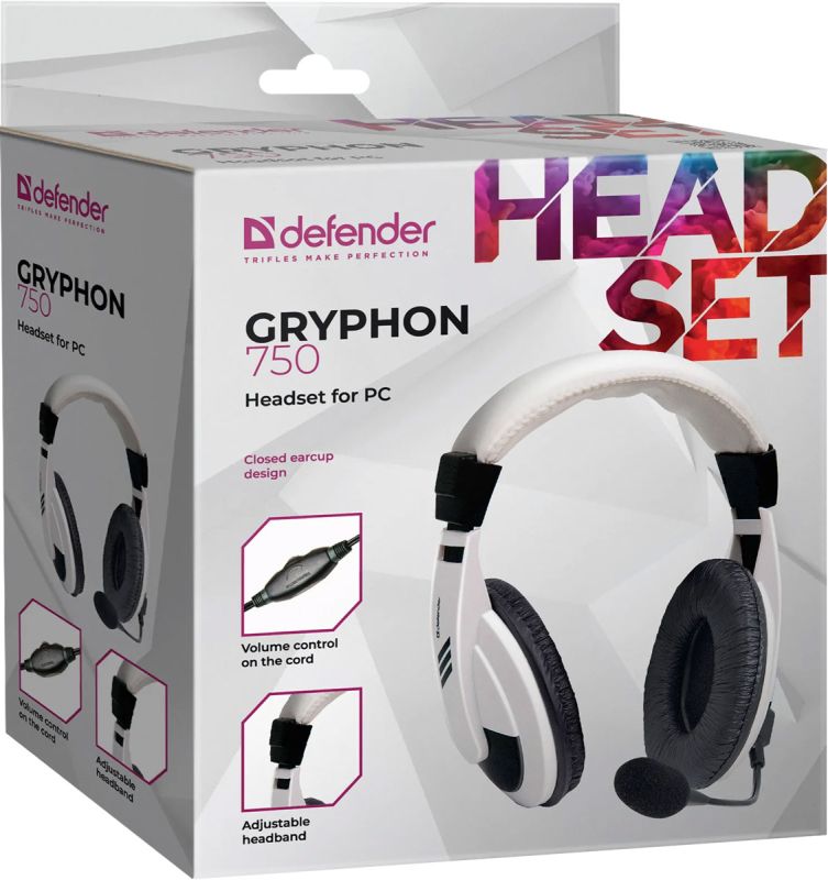 Гарнітура Defender Gryphon HN-750, 2х3,5мм, White (63747)