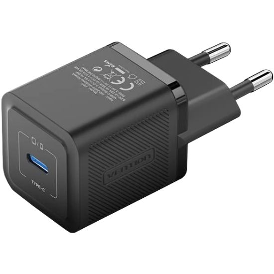 Зарядний пристрій 1xUSB-C 20W GaN + USB-C cable М-М  Black Vention (TZ-FEPB0-EU-01)