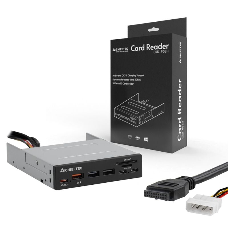 Card Reader 2x USB3.2, 2x Type-C,1x PD3.0, 1x QC3.0 USB, внутрішній, 3.5" чорний CRD-908H Chieftec (CRD-908H)
