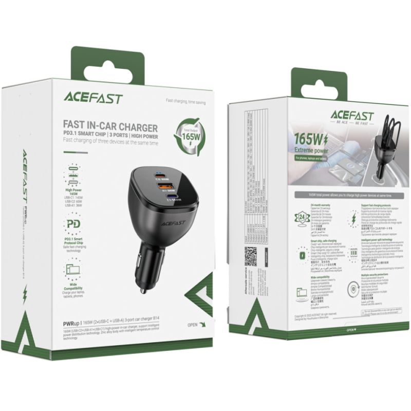 Автозарядка 3xUSB 165W (2xUSB-C + USB-A) B14 Acefast (6974316282938)