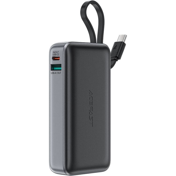 УМБ Acefast 10000mAh 30W PD USB-A,USB-C In/Out, with built-in USB-C cable M7 Black (6974316283379)