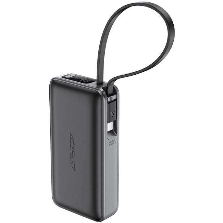 УМБ Acefast 10000mAh 30W PD USB-A,USB-C In/Out, with built-in USB-C cable M7 Black (6974316283379)