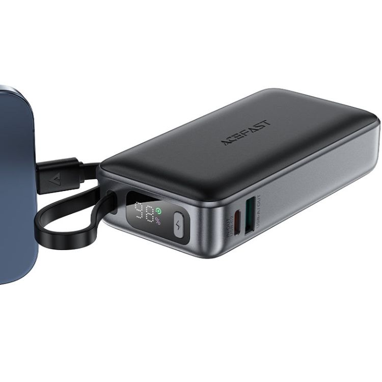 УМБ Acefast 10000mAh 30W PD USB-A,USB-C In/Out, with built-in USB-C cable M7 Black (6974316283379)