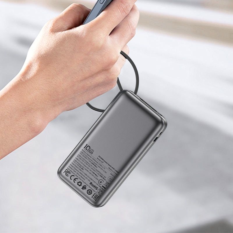 УМБ Acefast 10000mAh 30W PD USB-A,USB-C In/Out, with built-in USB-C cable M7 Black (6974316283379)