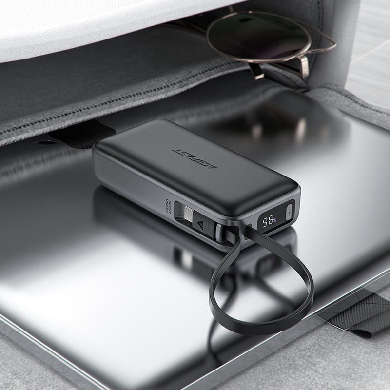 УМБ Acefast 10000mAh 30W PD USB-A,USB-C In/Out, with built-in USB-C cable M7 Black (6974316283379)