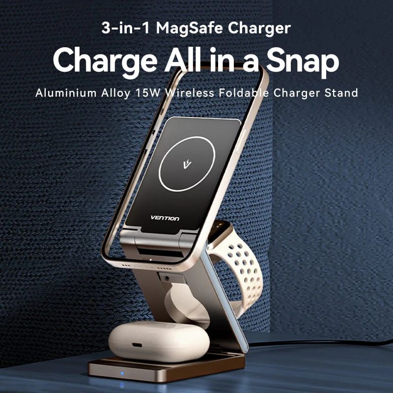 Зарядний пристрій Wireless 15W 3-in-1 Fast Charger Gray Vention (FGFH0)