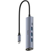 Хаб USB 3.0 Type-C -> 3хUSB-A, 1хUSB-C (5 Гбіт/с), 1xGigabit Ethernet port, алюмінієвий корпус, Cudy (UH605)