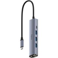 Хаб USB 3.0 Type-C -> 3хUSB-A, 1хUSB-C (5 Гбіт/с), 1xGigabit Ethernet port, алюмінієвий корпус, Cudy (UH605)