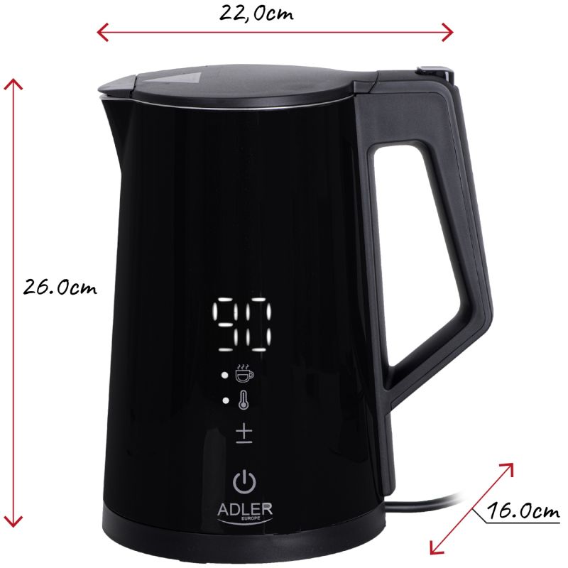 Електрочайник Adler AD 1345 black 1850-2200Вт/ 1.7л/ STRIX/ встановлення температури/ (AD1345B)