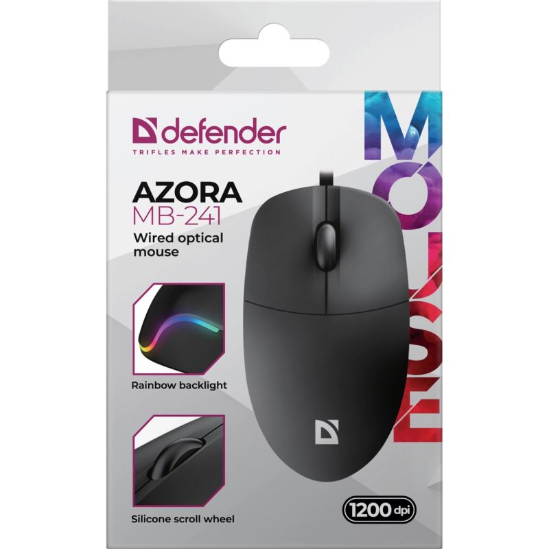 Мишка Defender Azora MB-241, 3кн.,1200dpi, чорна (52241)