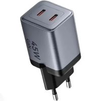 Зарядний пристрій 2xUSB 45W (2xUSB-C) PD3.0 QC, GaN + USB-C cable М-М чорний Vention (TZ-FCDH0-EU)