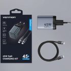 Зарядний пристрій 2xUSB 45W (2xUSB-C) PD3.0 QC, GaN + USB-C cable М-М чорний Vention (TZ-FCDH0-EU)