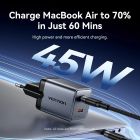 Зарядний пристрій 2xUSB 45W (2xUSB-C) PD3.0 QC, GaN + USB-C cable М-М чорний Vention (TZ-FCDH0-EU)