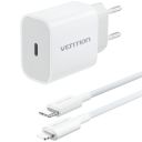 Зарядний пристрій 1xUSB-C 20W + USB-C to Lightning cable М-М White Vention (G17W0-EU)