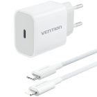 Зарядний пристрій 1xUSB-C 20W + USB-C to Lightning cable М-М White Vention (G17W0-EU)