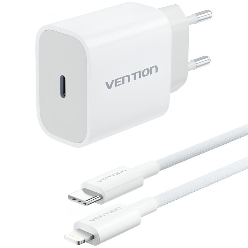 Зарядний пристрій 1xUSB-C 20W + USB-C to Lightning cable М-М White Vention (G17W0-EU)