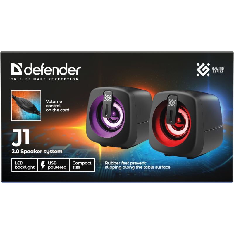Акустична система 2.0 Defender J1, 6Вт, підсвітка, USB, чорна (65961)
