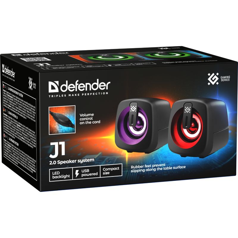Акустична система 2.0 Defender J1, 6Вт, підсвітка, USB, чорна (65961)