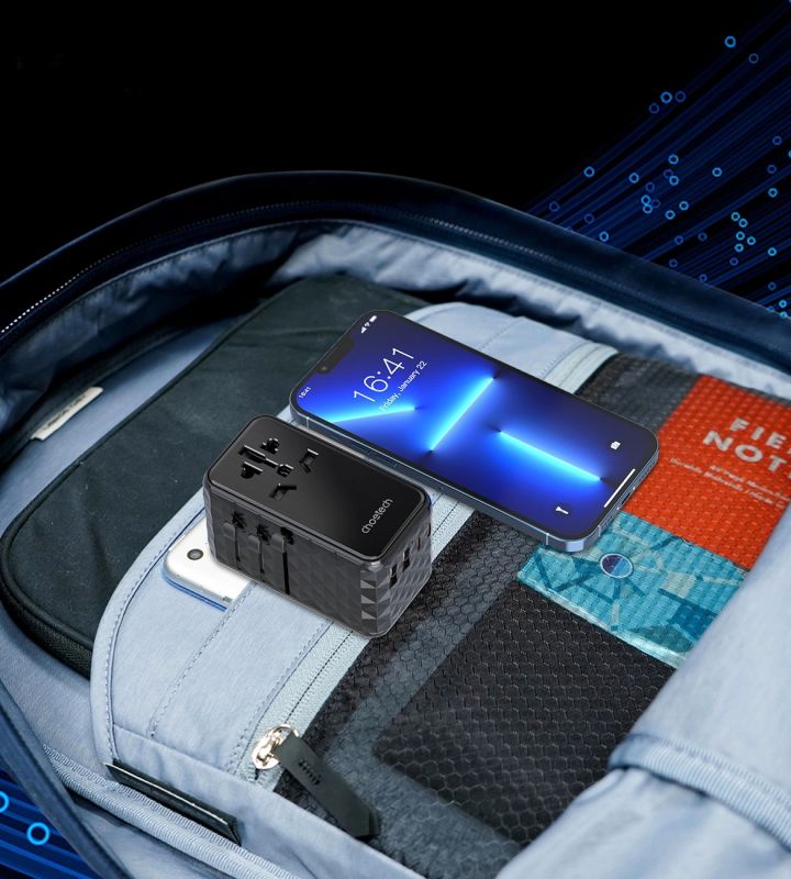 Зарядний пристрій 4xUSB 100W PD (2хUSB-C+2хUSB-A) TRAVEL Universal сharger diamond чорний Choe (PD6028-BK)