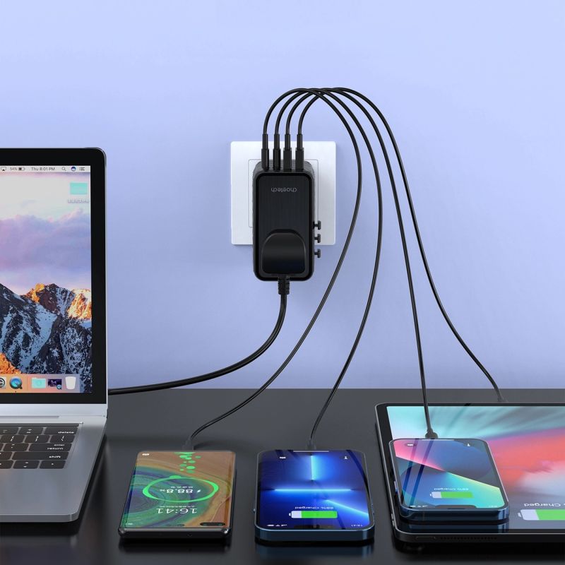 Зарядний пристрій 4xUSB 100W PD (2хUSB-C+2хUSB-A) TRAVEL Universal сharger diamond чорний Choe (PD6028-BK)
