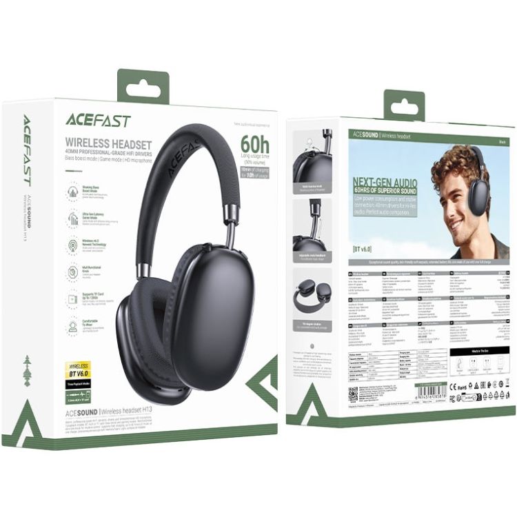 Гарнітура Acefast H13, Bluetooth+3,5мм Black (6974316285878)