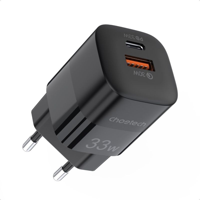 Зарядний пристрій 2xUSB 33W (USB-C+USB-A ) PD QC3.0 PD5006 чорний Choetech (PD5006-EU-BK)