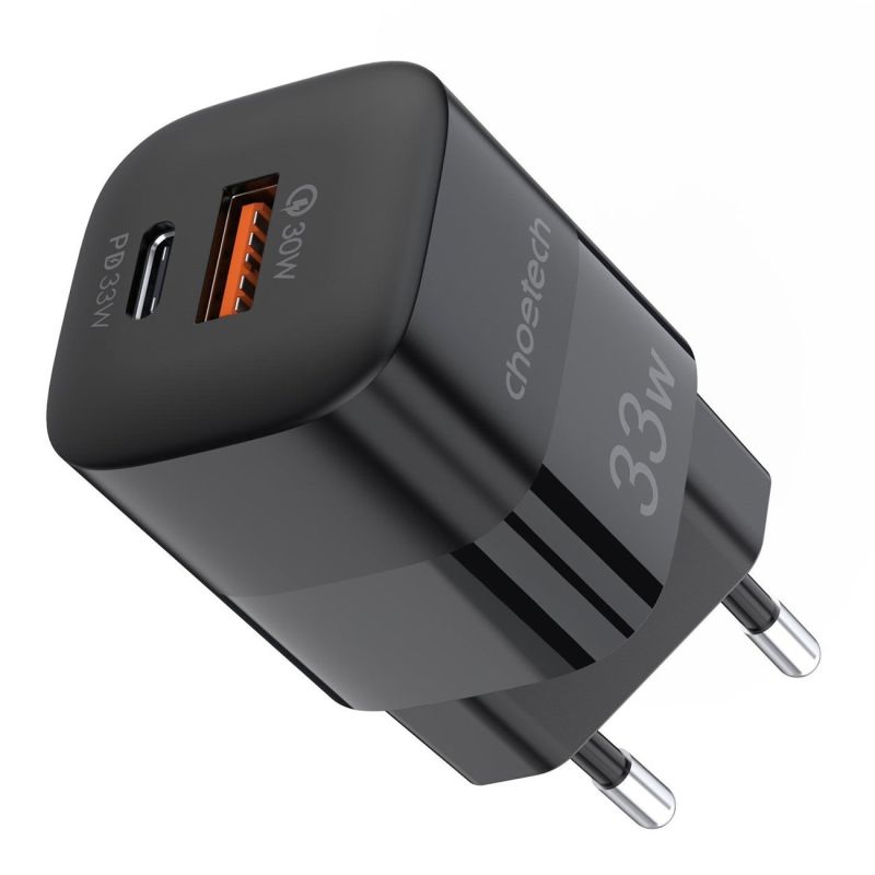 Зарядний пристрій 2xUSB 33W (USB-C+USB-A ) PD QC3.0 PD5006 чорний Choetech (PD5006-EU-BK)