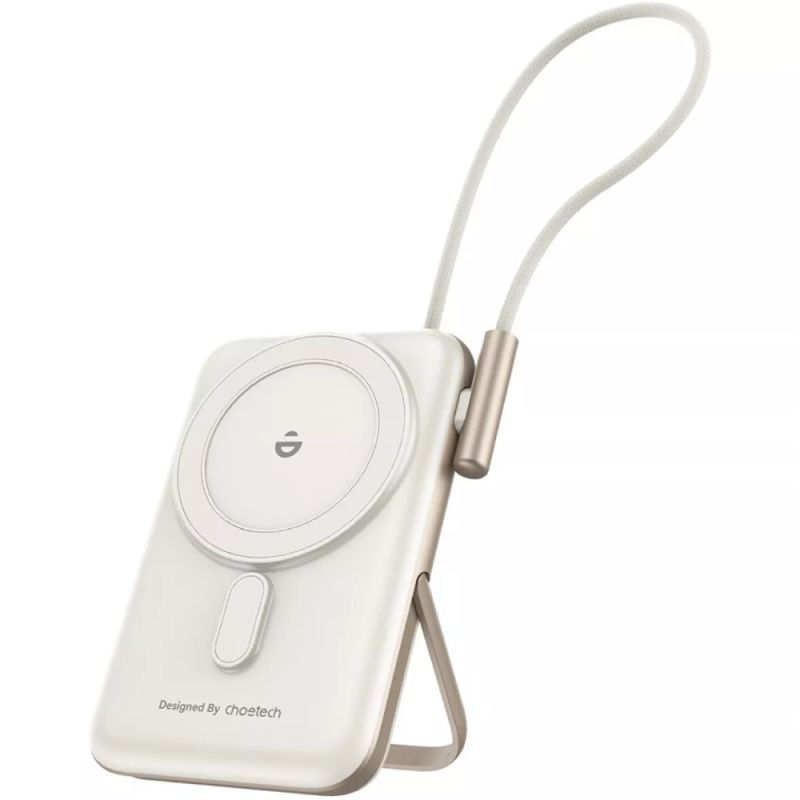 УМБ Choetech Magnetic Wireless 10000mAh 20W PD USB-C In/Out, Qi-15W,buid-in cabel White (B735-CCWH)