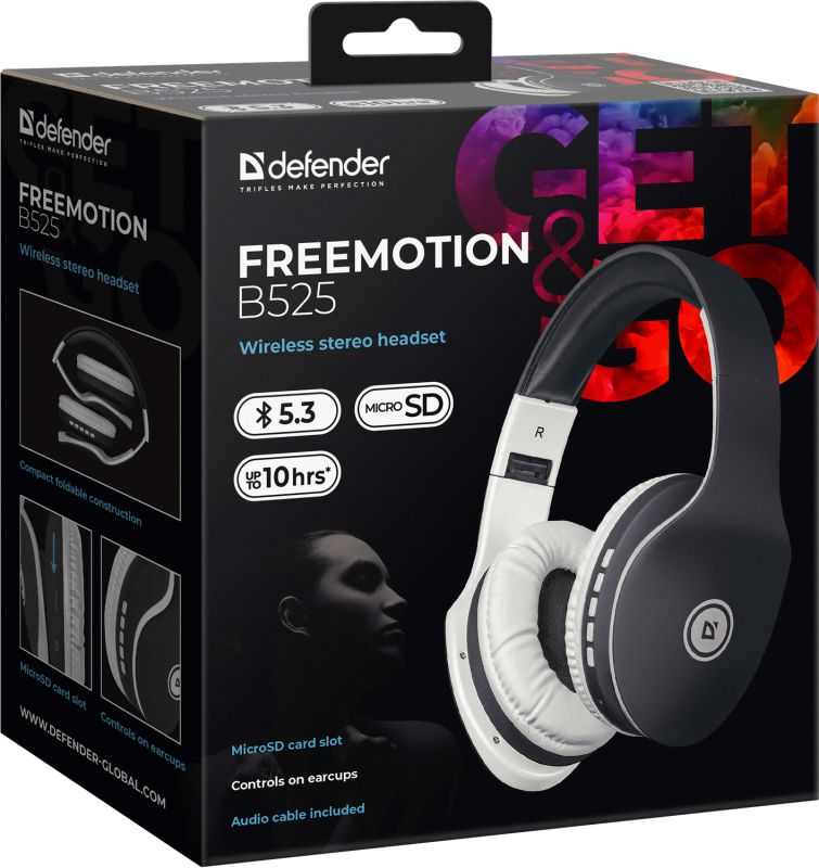 Гарнітура Defender FreeMotion B525 Bluetooth+3,5мм, Black-White (63525)