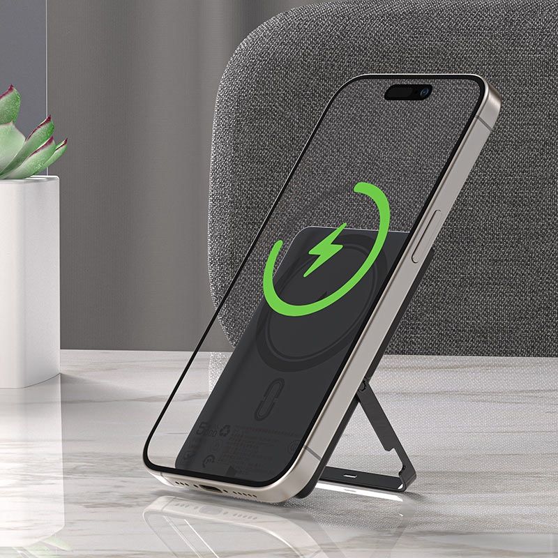 УМБ Acefast Magnetic Wireless 5000mAh 18W PD,QC3.0 USB-C In/Out,with holder, ультра тонкий M16 Black (6974316283997)