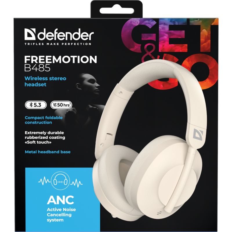 Гарнітура Defender FreeMotion B485 Bluetooth+3,5мм+USB-C, ANC Beige (63486)