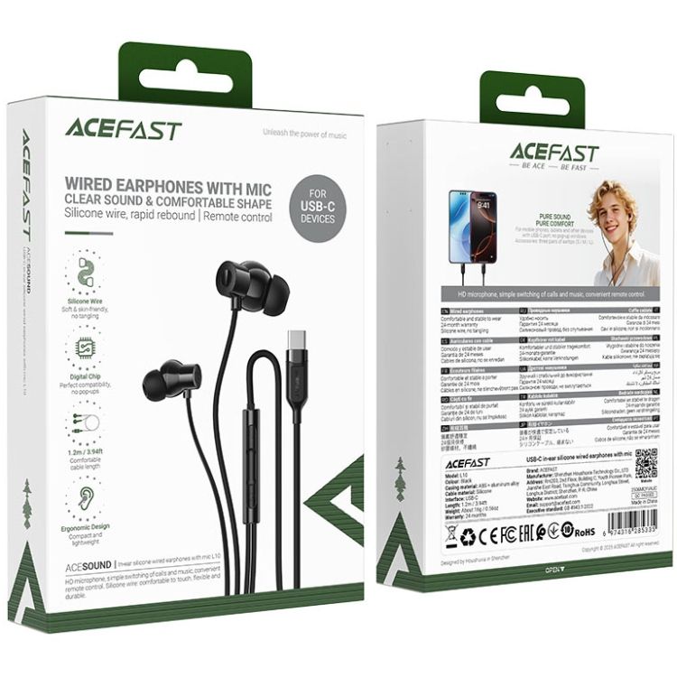 Гарнітура Acefast L10, USB-C, Black (6974316285335)