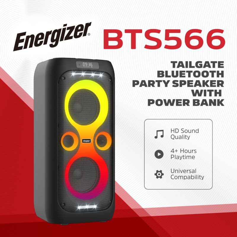 Акустична система 1.0 Energizer 50Вт Bluetooth 5.3/RMS/TF/USB/AUX/TWS/MIC, Dual 6.5” Drivers чорна (BTS566)