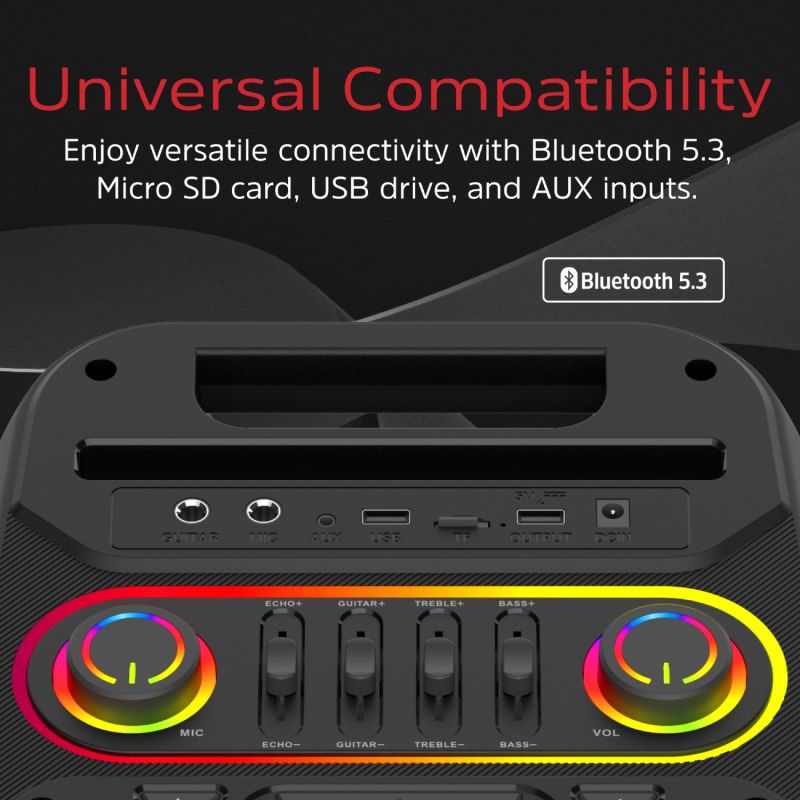 Акустична система 1.0 Energizer 50Вт Bluetooth 5.3/RMS/TF/USB/AUX/TWS/MIC, Dual 6.5” Drivers чорна (BTS566)