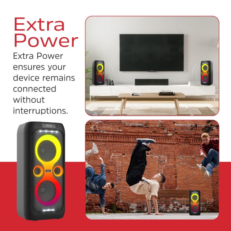 Акустична система 1.0 Energizer 50Вт Bluetooth 5.3/RMS/TF/USB/AUX/TWS/MIC, Dual 6.5” Drivers чорна (BTS566)