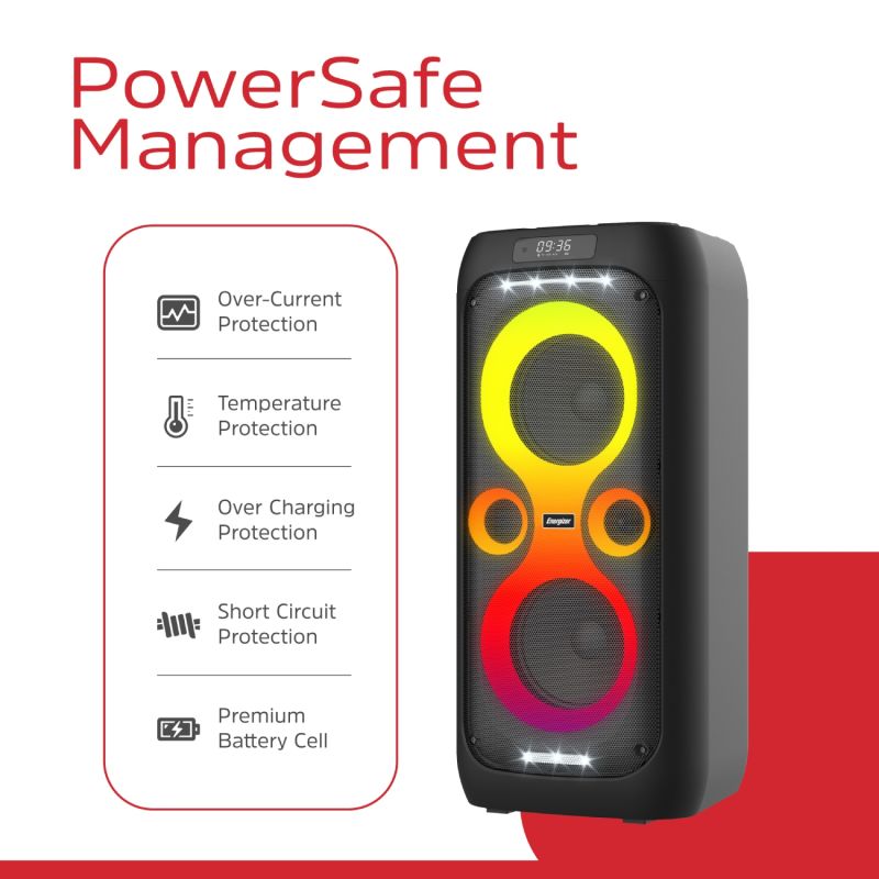 Акустична система 1.0 Energizer 50Вт Bluetooth 5.3/RMS/TF/USB/AUX/TWS/MIC, Dual 6.5” Drivers чорна (BTS566)