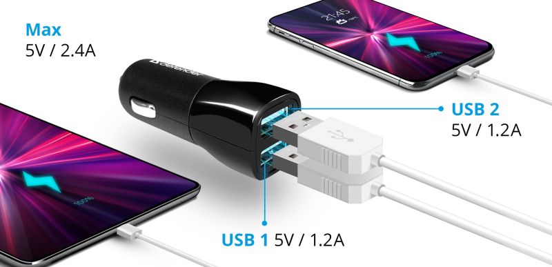 Автозарядка  2xUSB 12W 2.1A ECA-24 чорна Defender (83824)