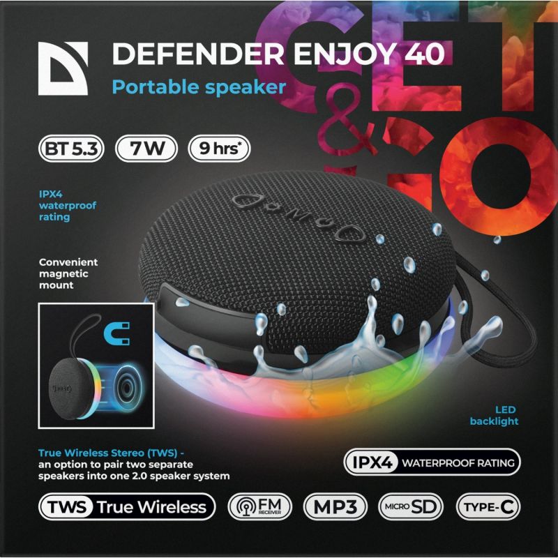 Акустична система 1.0 Defender Enjoy 40 7Вт Magnet/BT/IPX4/FM/TF/TWS (65141)