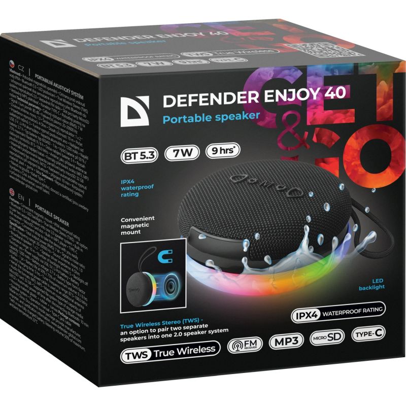 Акустична система 1.0 Defender Enjoy 40 7Вт Magnet/BT/IPX4/FM/TF/TWS (65141)