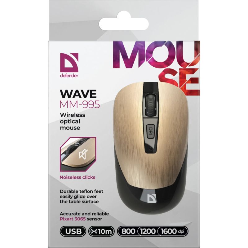Мишка Defender Wave MM-995, бездротова, 4 кн. до 1600 dpi, безшумна, бронза (52992)