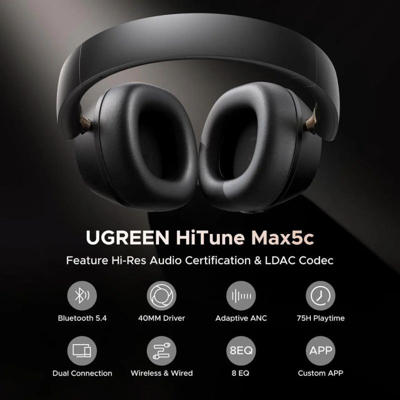 Навушники UGREEN HP203 HiTune Max5С Hybrid ANC Black (35757)