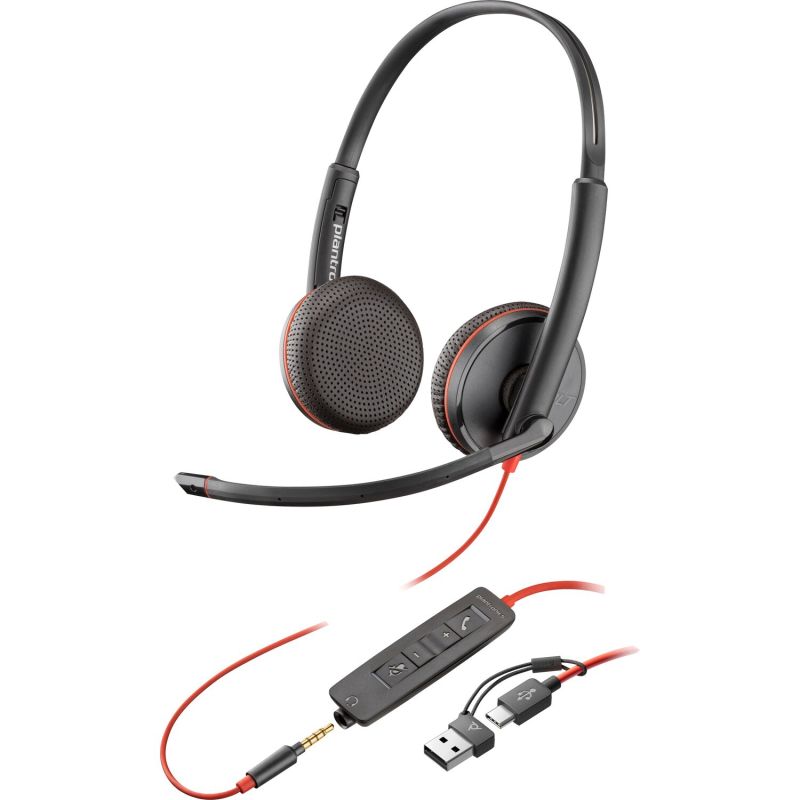 Гарнітура Poly BlackWire C3225 USB-C HS Stereo +3.5mm Plug +USB-C/A Adapter (Bulk) (8X229A6)