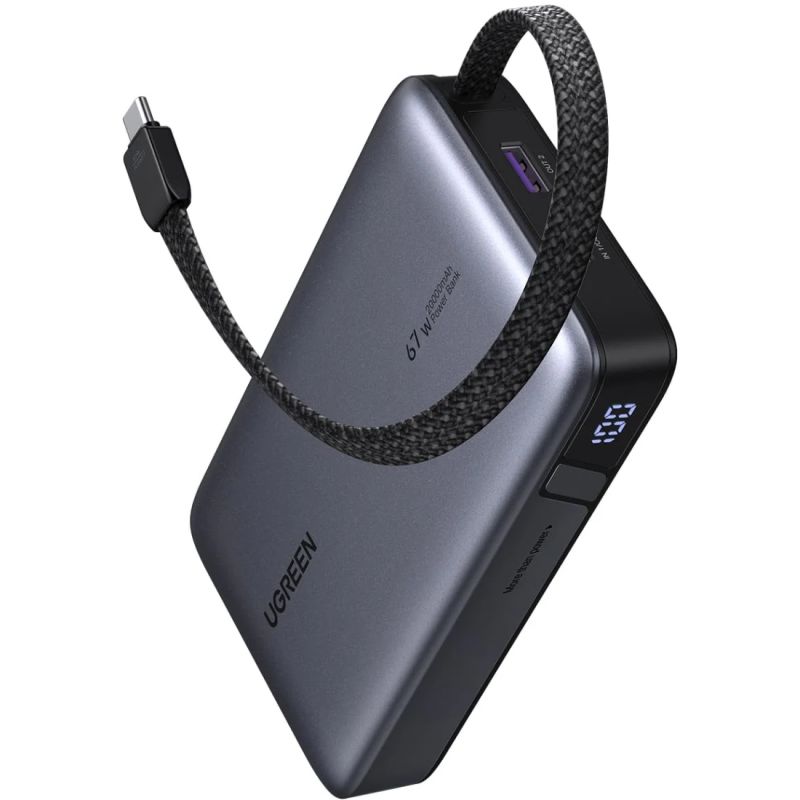 УМБ Ugreen 20000mAh 67W USB-A, USB-C In/Out, with built-in USB-C cable Grey PB550 (55996B)