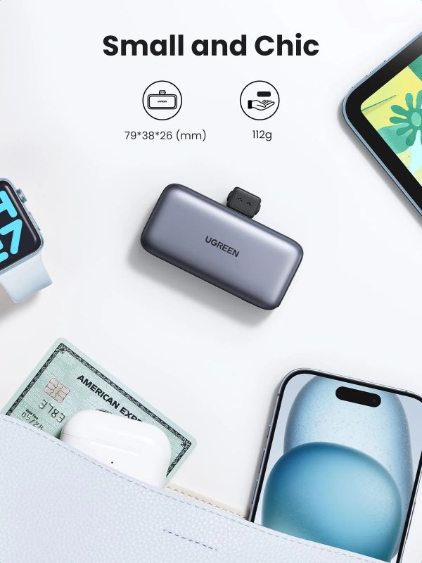 УМБ Ugreen 5000mAh 22,5W  USB-C In/Out, with build-in Type-C connector (PB503) сірий (35338)