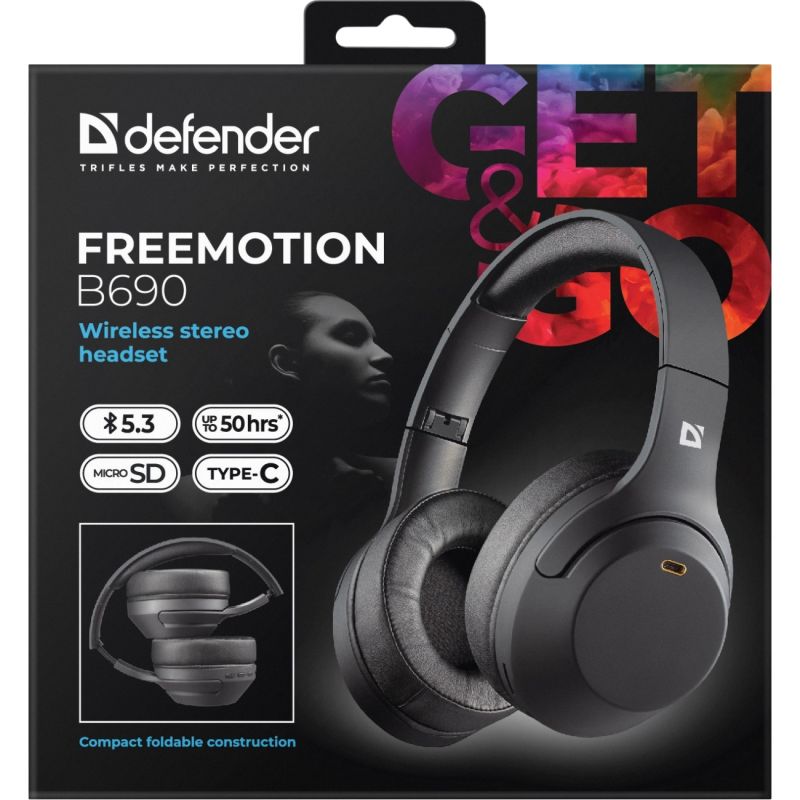 Гарнітура Defender FreeMotion B690, Bluetooth+3,5мм, Black (63690)